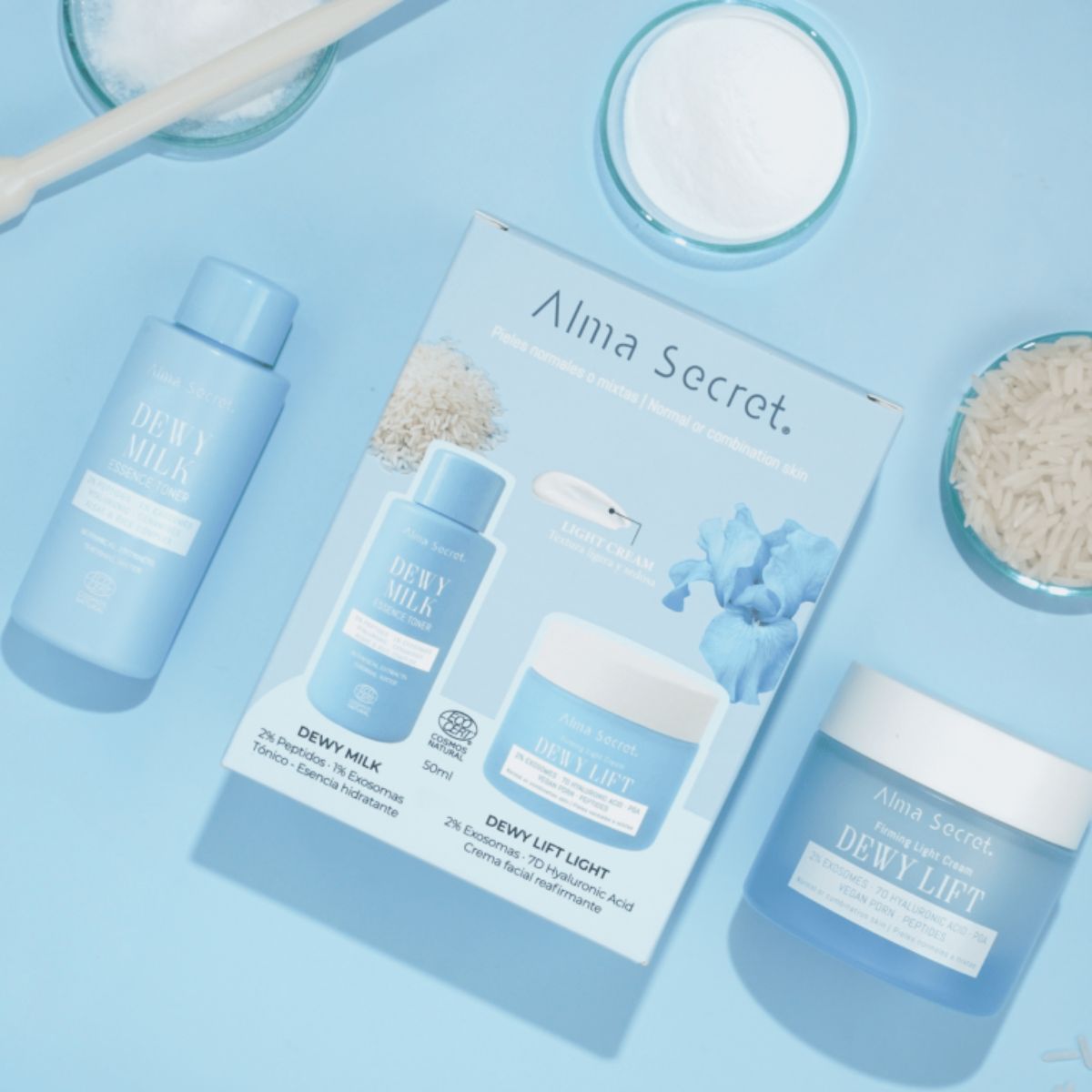 Cofre Crema día dewy lift "Light" piel normal-mixta 50 ml + Mini tónico dewy milk 50 ml