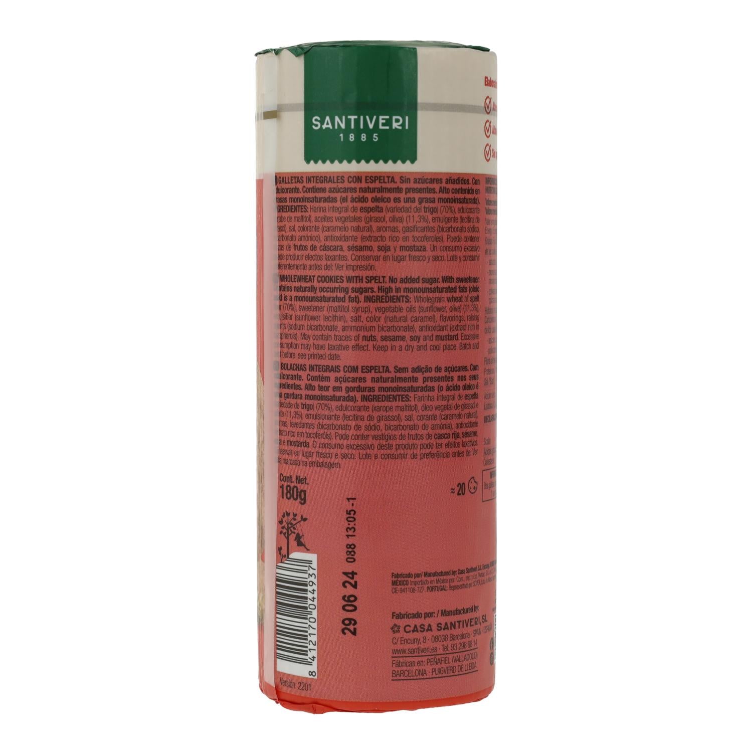 Galletas Integrales Espelta 0% azúcares Santiveri 180 g
