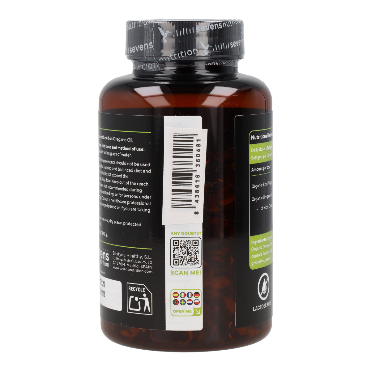 Huile d'Origan 80% Carvacrol avec Huile d'Olive Vierge Extra Bio Sevens Nutrition 120 gélules