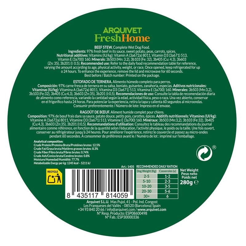 Arquivet Fresh Home Beef Stew Alimento húmedo de ternera para perros 280 g
