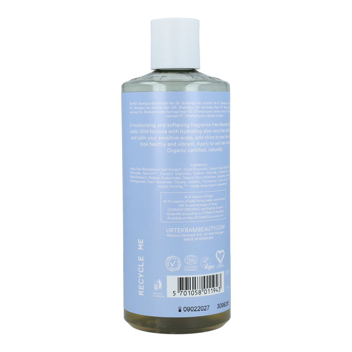 Champú sin fragancia Urtekram 500 ml
