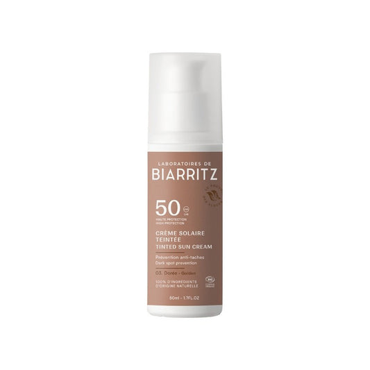 Crema facial color Dorado SPF 50 Alga-Gorria & aloe vera Bio, Laboratorios Biarritz, 50 ml