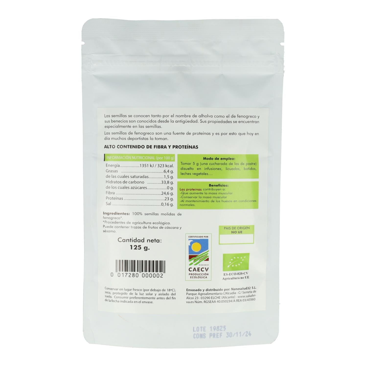 Fenogreco Molido Ecológico Salud Viva 125 GRS g