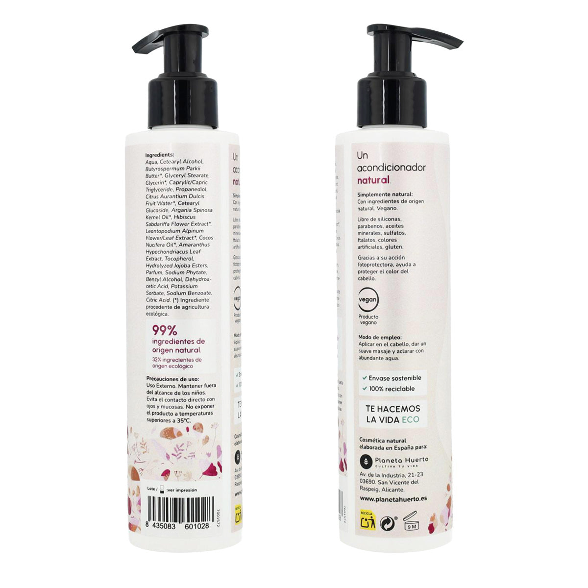 Pack Flor de Hibisco: Champú potenciador de brillo 500 ml + Gel de ducha 500 ml + Acondicionador recuperador de brillo 200 ml Planeta Huerto