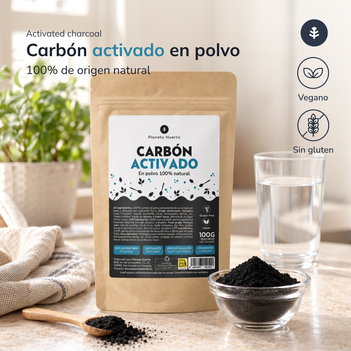 Charbon végétal activé en poudre Planeta Huerto 100 g