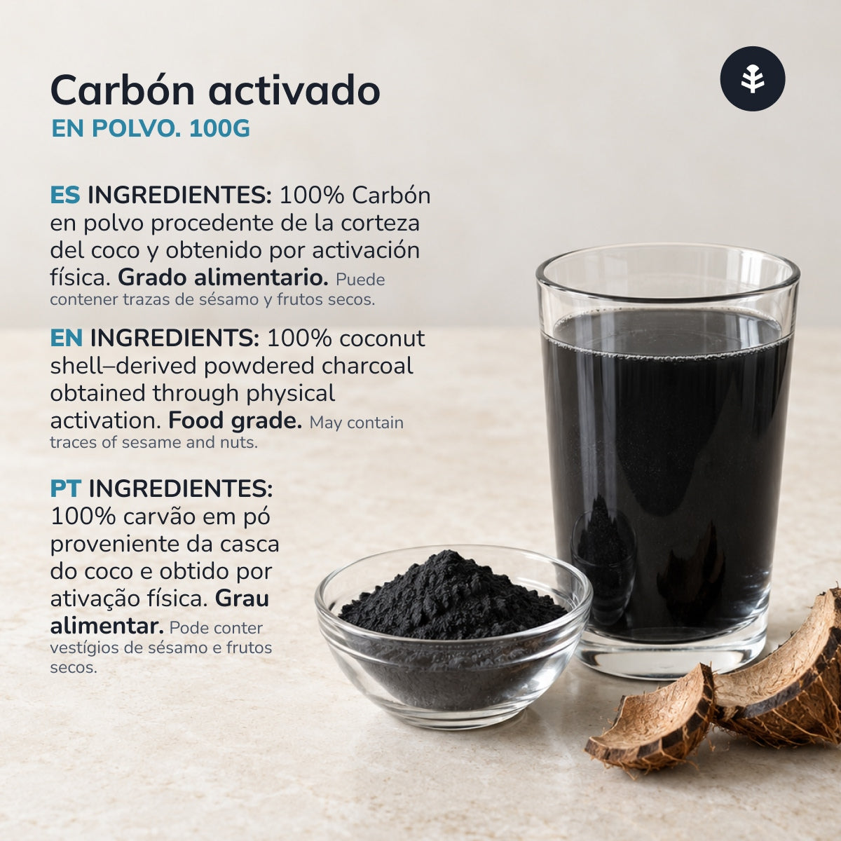 Charbon végétal activé en poudre Planeta Huerto 100 g