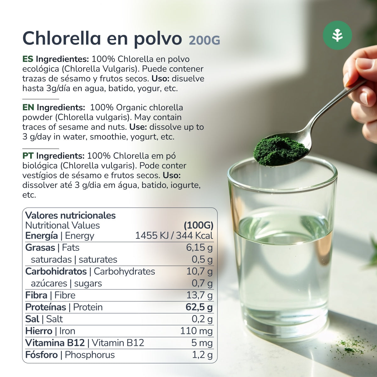 Chlorelle en poudre ECO Planeta Huerto 200 g