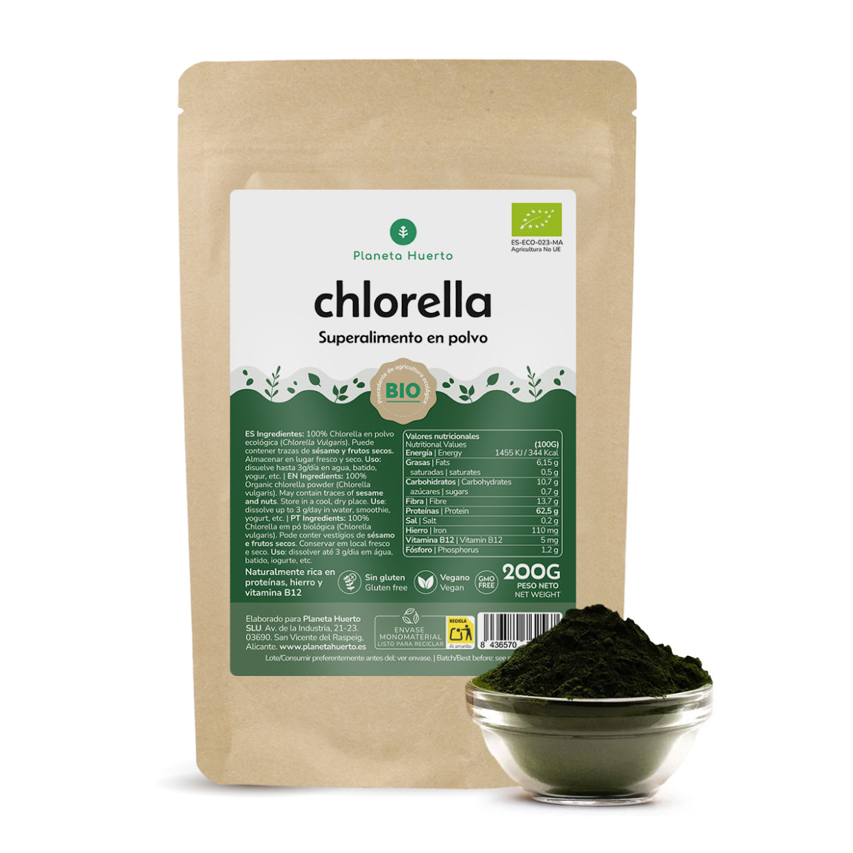 Chlorelle en poudre ECO Planeta Huerto 200 g