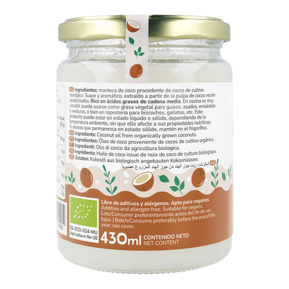 Huile vierge de coco ECO Planeta Huerto 500 ml