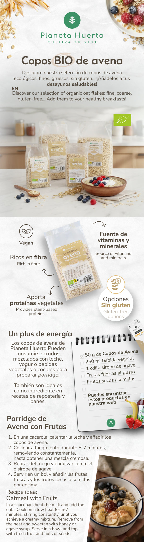 Flocons d'avoine complets ECO Planeta Huerto