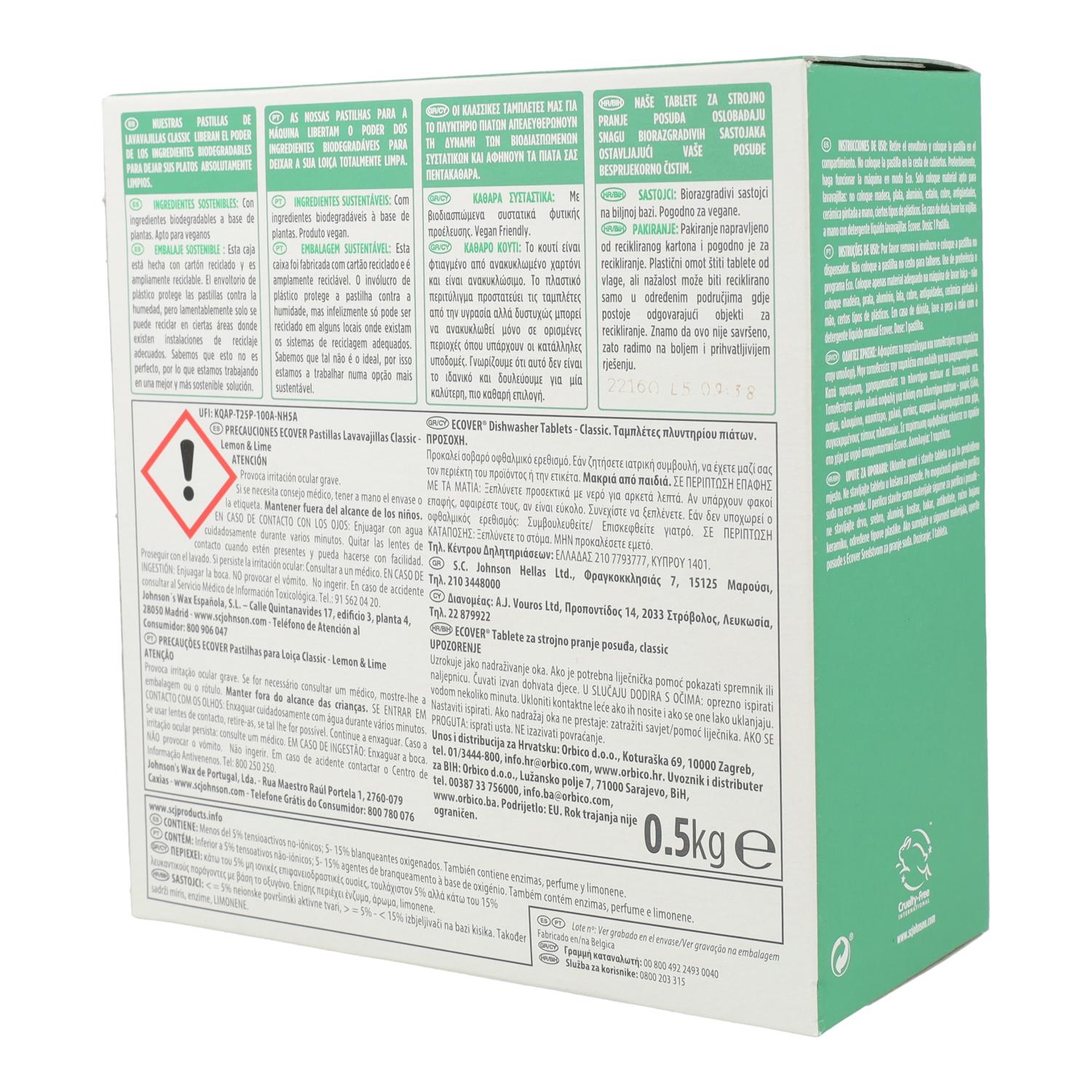 Lavavajillas para Máquina Classic Ecover 25 pastillas de 20g