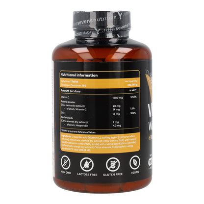Vitamina C con Zinc Bioflavonoides y Rosa Mosqueta Sevens Nutrition 180 cápsulas