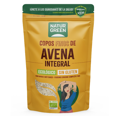 Lot de 2 paquets de flocons d'avoine fins sans gluten bio NaturGreen Lot de 2 paquets de 1 kg