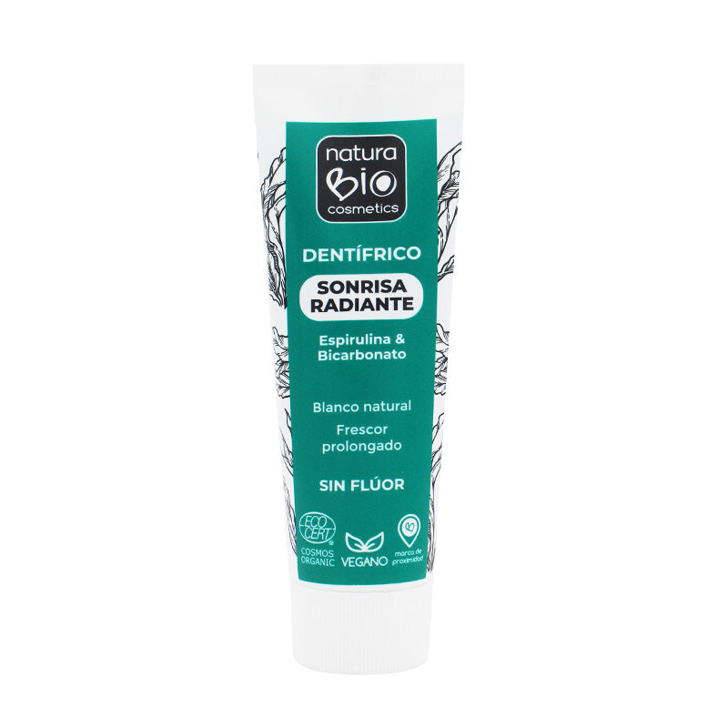 Pasta de Dientes Sin Flúor Sonrisa Radiante Dientes Blancos Sabor Menta, NaturaBIO Cosmetics, 75 m