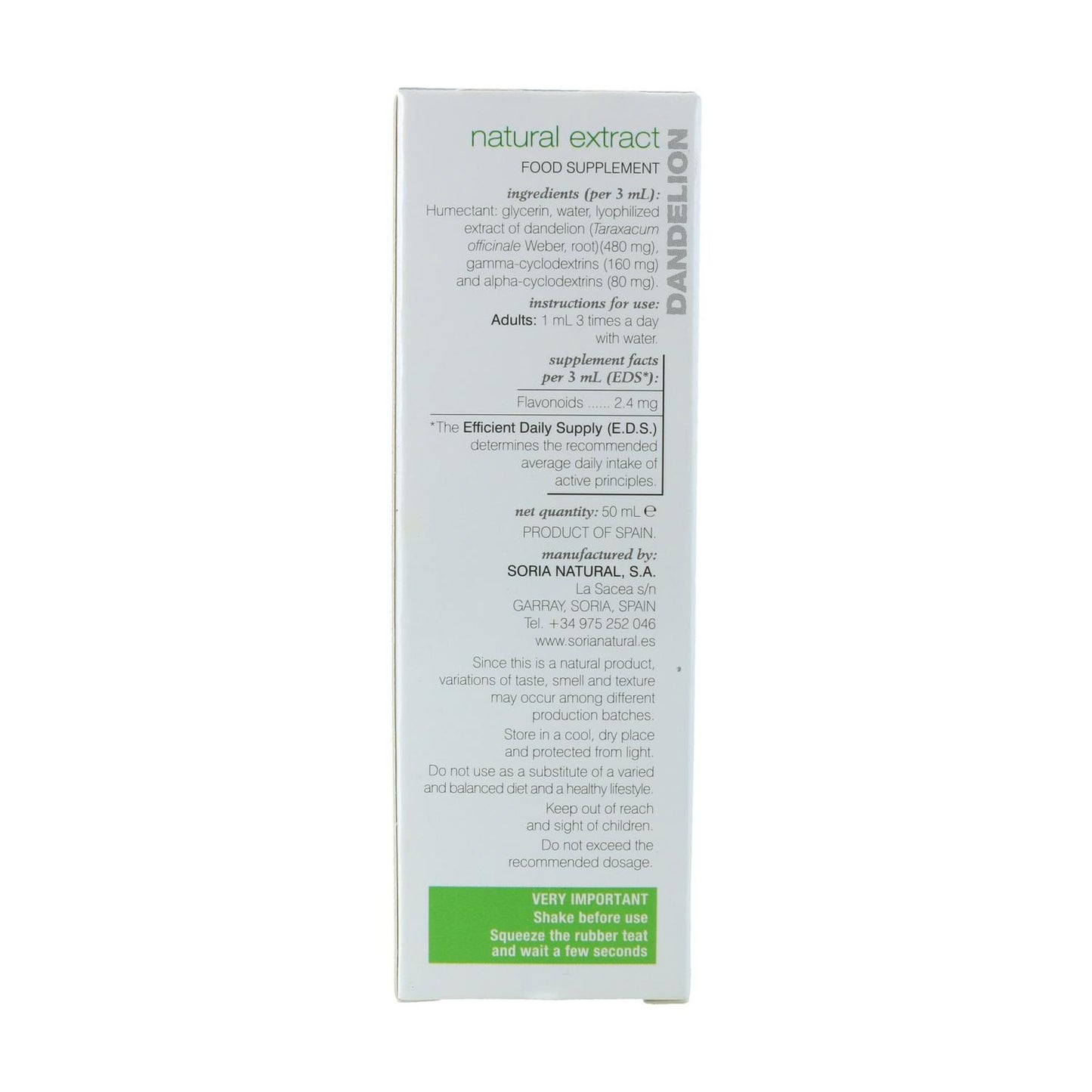 Extracto de Diente de león Soria Natural, 50 ml