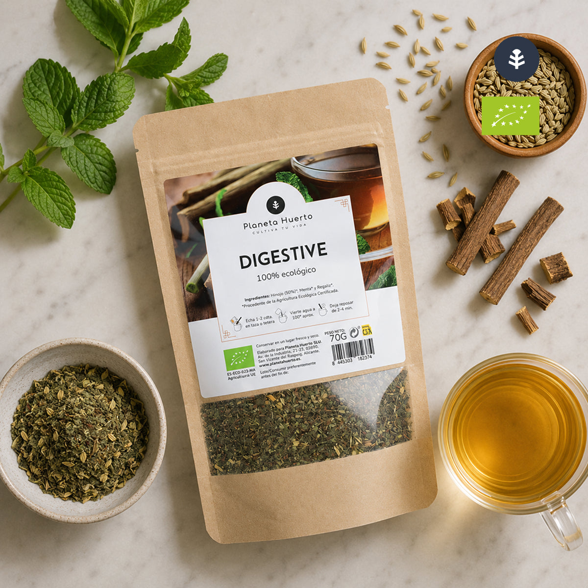 Infusion digestive ECO Fenouil, menthe et réglisse Planeta Huerto 70g