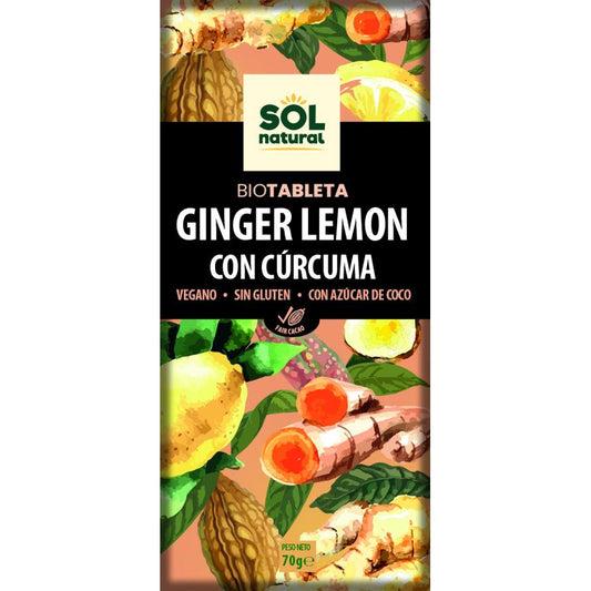 Chocolate vegano con jengibre limón y cúrcuma bio Sol Natural 70 g