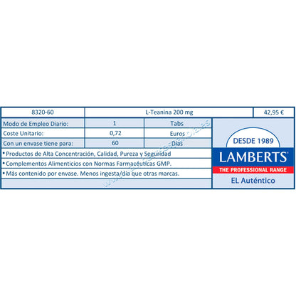 L-Teanina 200 mg, Lamberts, 60 cápsulas