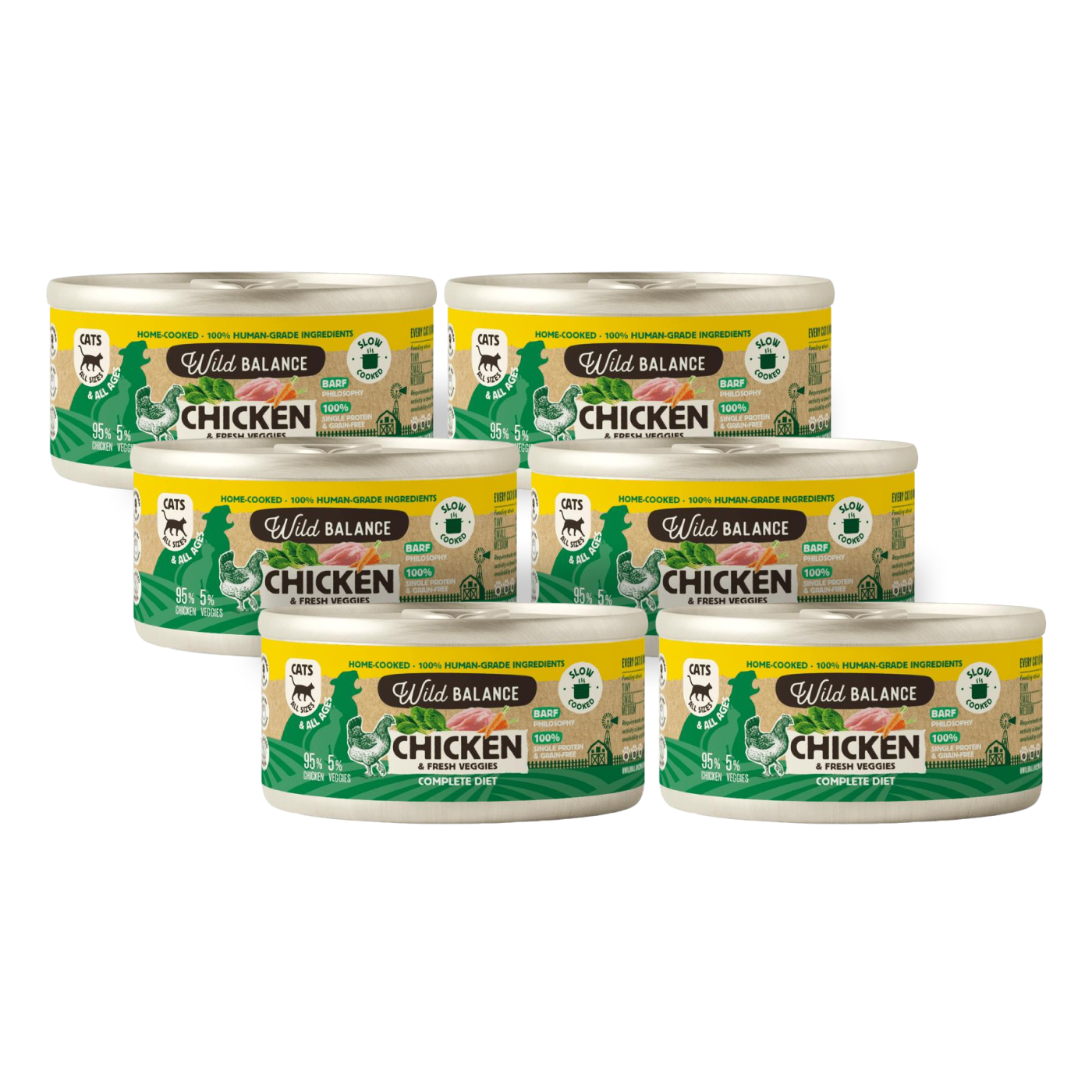 Pack Lata de pollo BARF para gatos 6 x 120 g Wild Balance