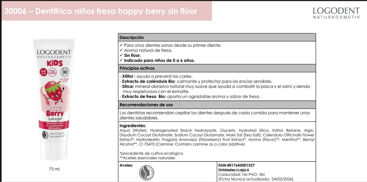Dentifrice fraise pour enfants Logona 50 ml