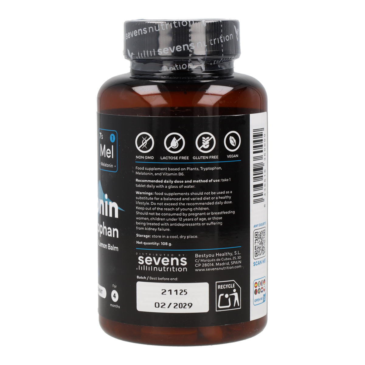 Melatonina con Triptófano Sevens Nutrition 120 cápsulas
