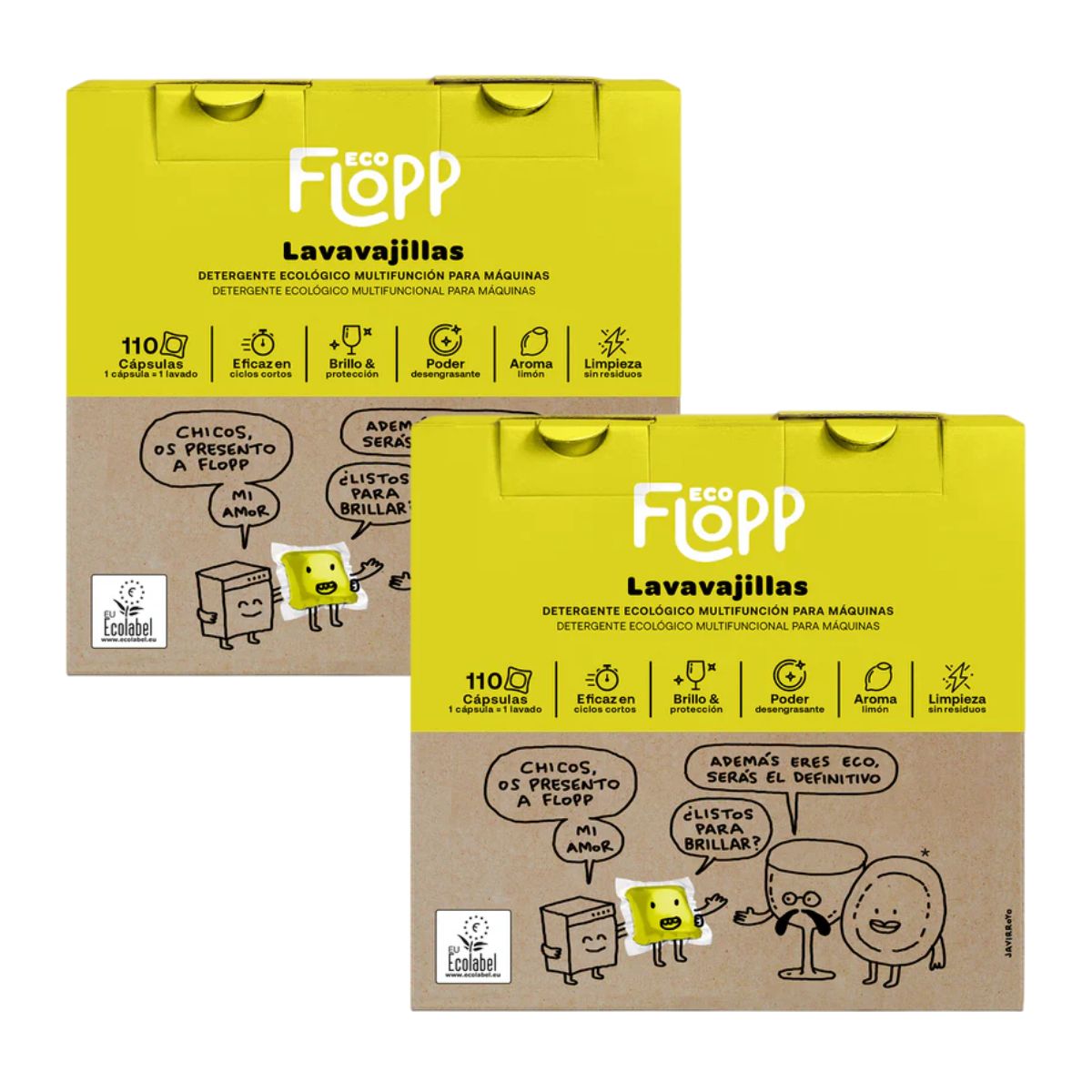 Pack 2 x Lavavajillas en gel FLOPP ECOPACK 110 cápsulas