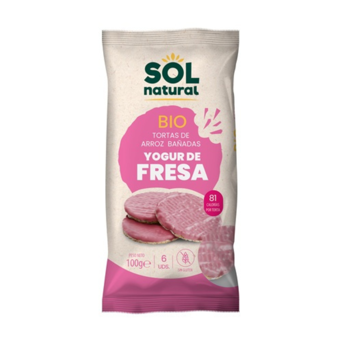 Tortitas de arroz con yogur de fresa Sol Natural 100 g