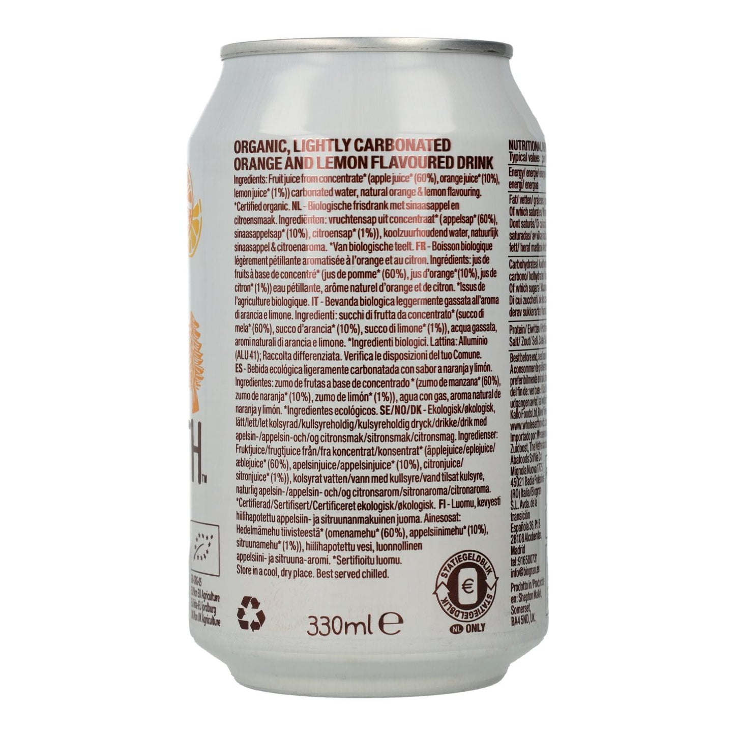 Refresco Bio Naranja y Limón Whole Earth 330 ml