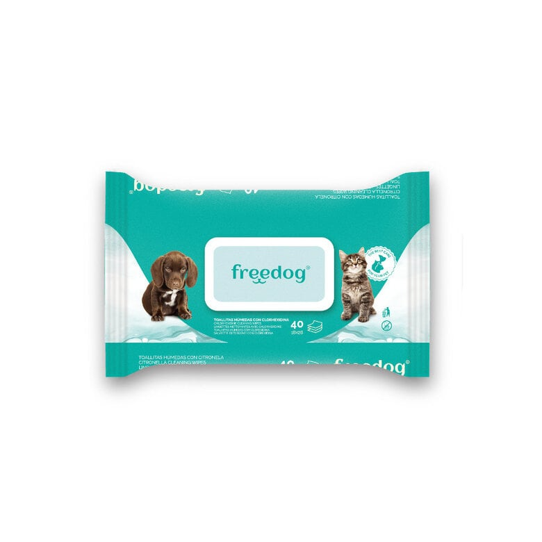 Toallitas húmedas con Clorhexidina perros y gatos Freedog 40 uds