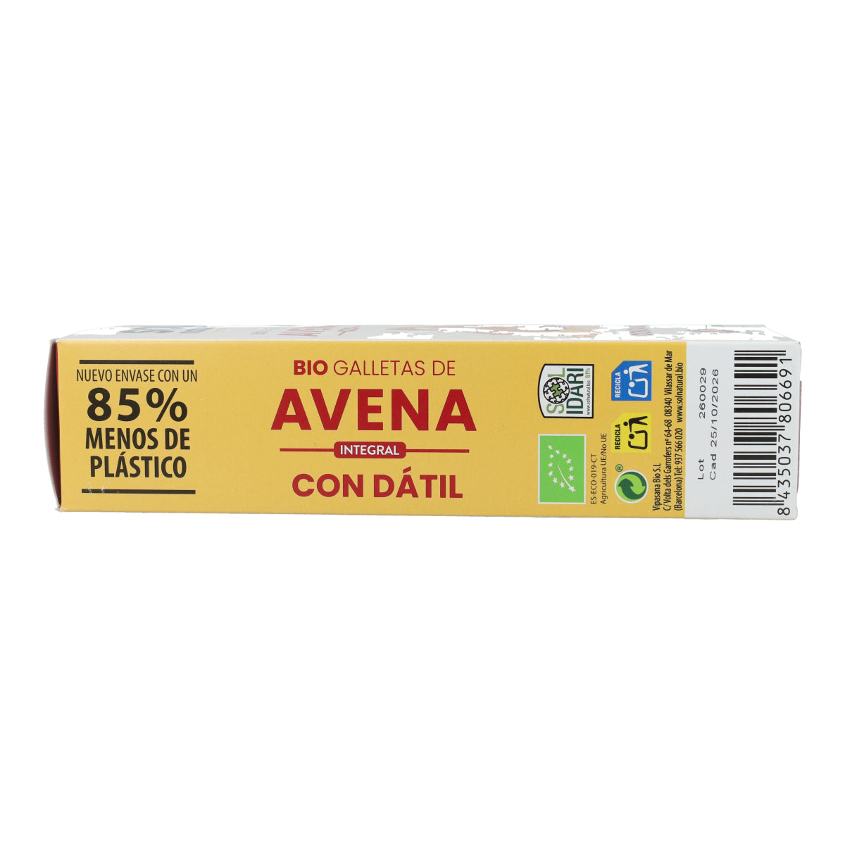 Biscuits à l'avoine complète sucrés aux dattes bio Sol Natural 170 g