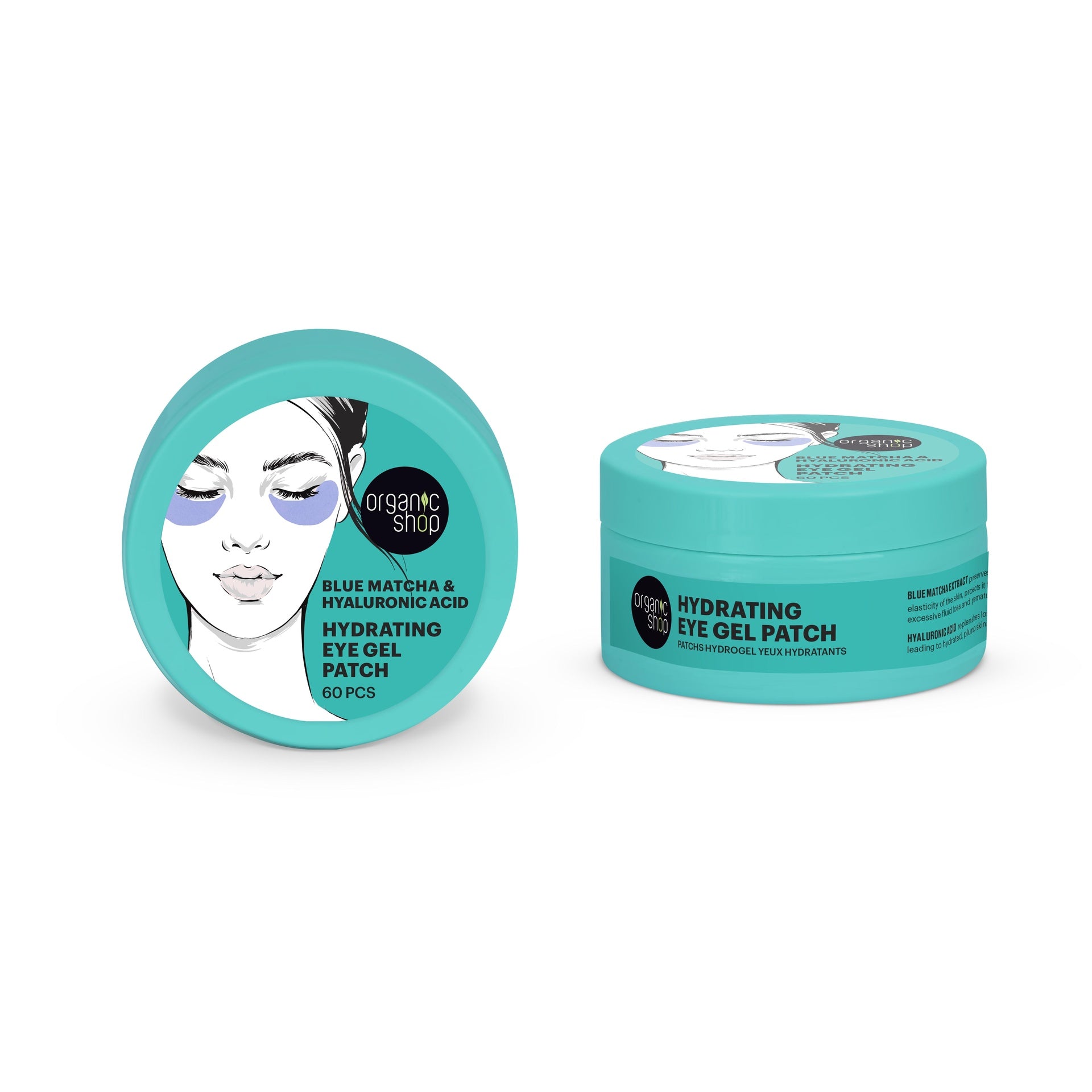 Parches de gel hidratantes para ojos de matcha azul y colágeno Organic Shop 60 uds