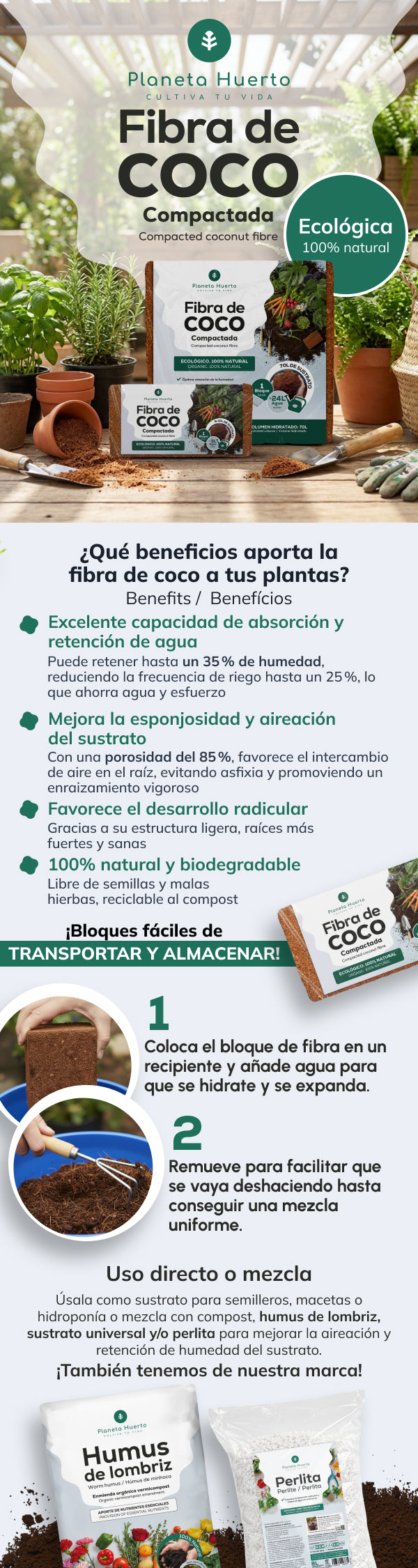Substrat Fibre de Coco Planeta Huerto 9 Litres