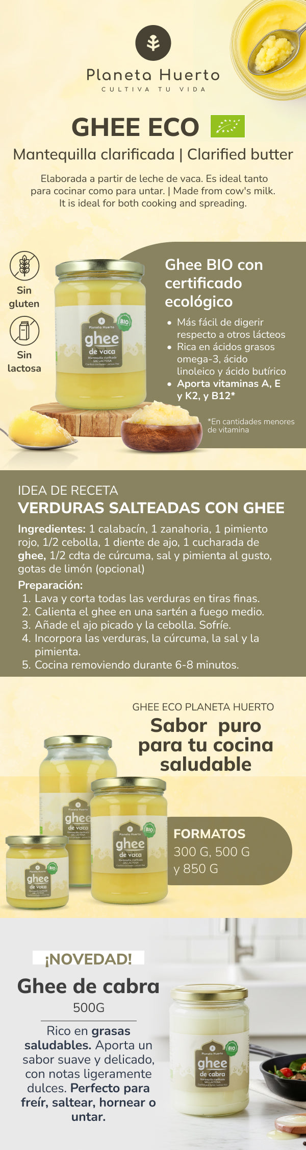 Beurre clarifié ghee ECO Planeta Huerto 500 g