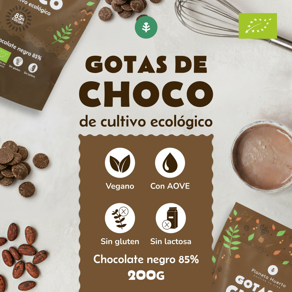 Gouttes de chocolat 85% de cacao ECO Planeta Huerto 200 g