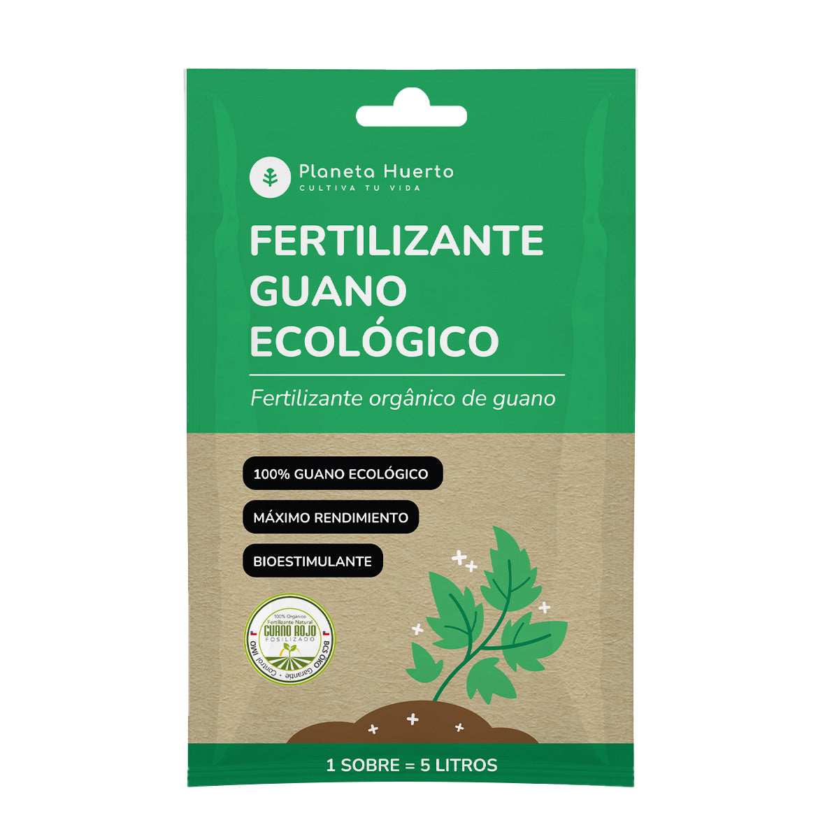 Pack d'engrais guano soluble Planeta Huerto 5 unités pour 25 L