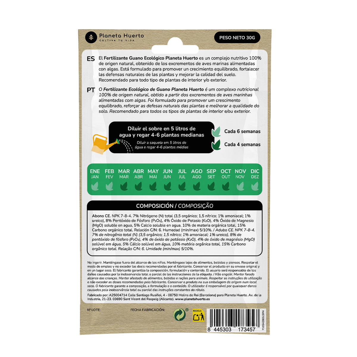 Engrais Guano eco Planeta Huerto sachet pour 5 L