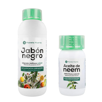 Pack Savon noir liquide 1L + Huile de Neem 250 ml Planeta Huerto