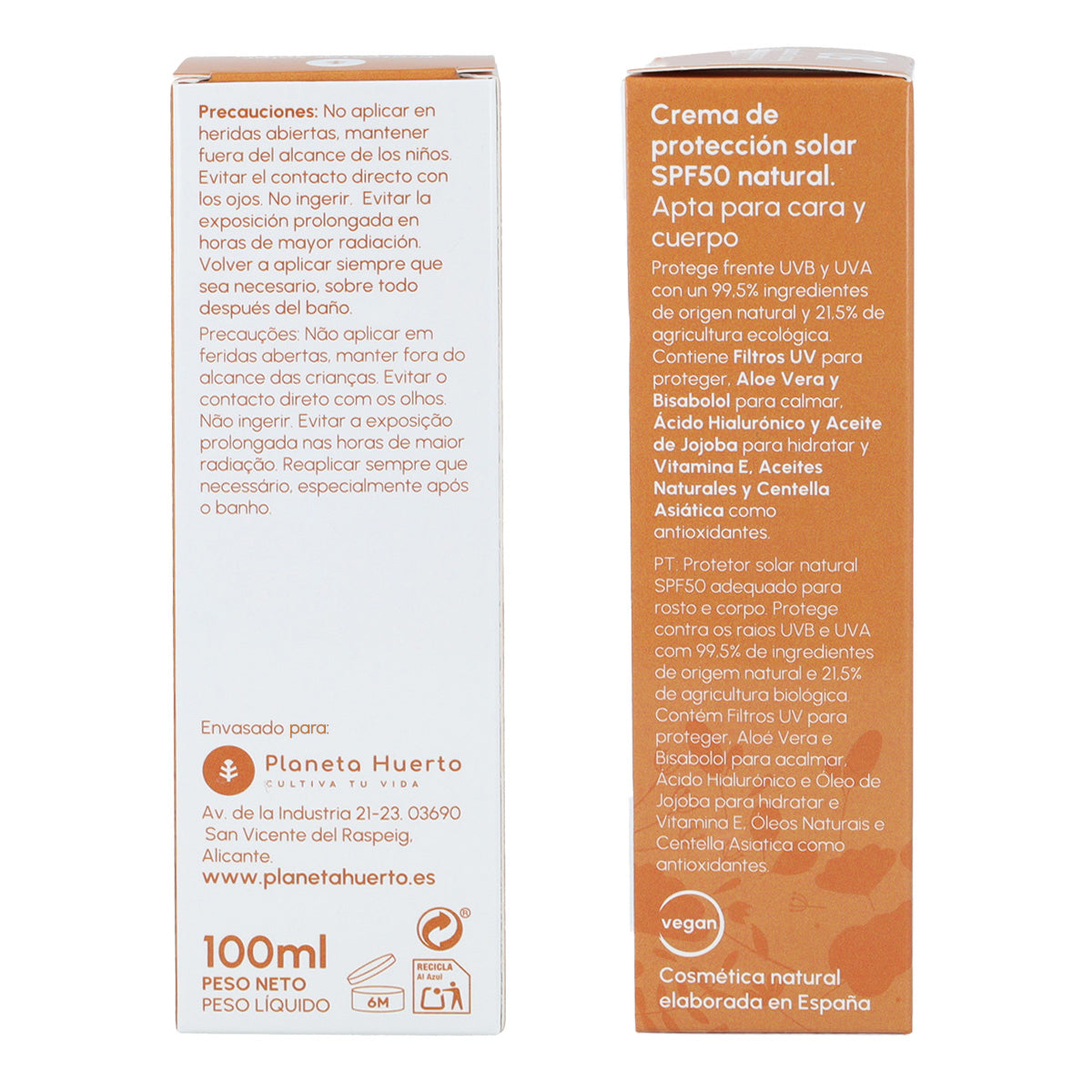 Crème solaire 100 % minérale SPF50 Planeta Huerto 100 ml