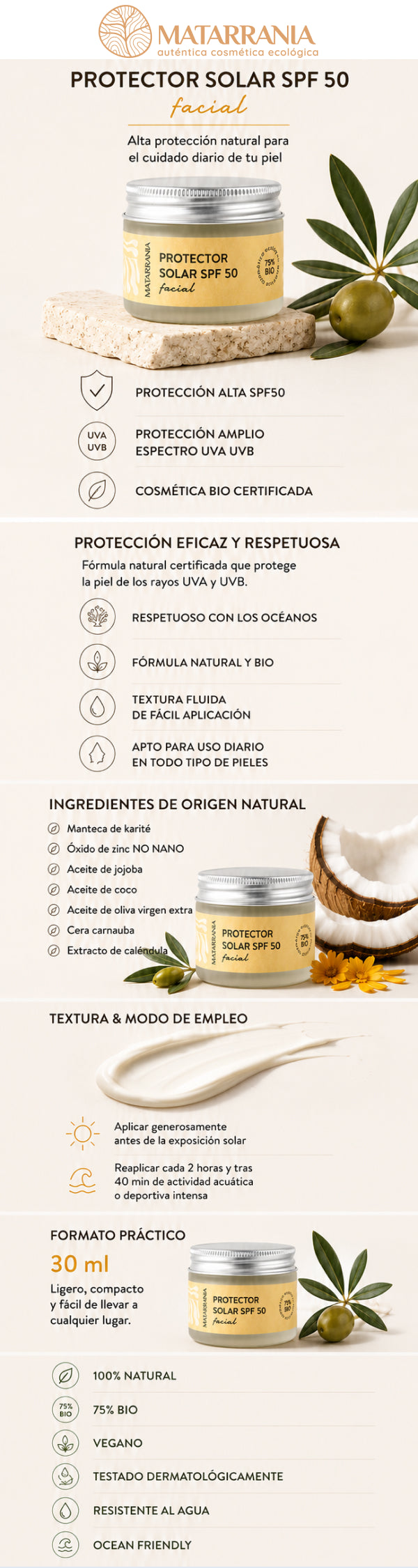 Crème solaire SPF50 BIO Matarrania 30 ml