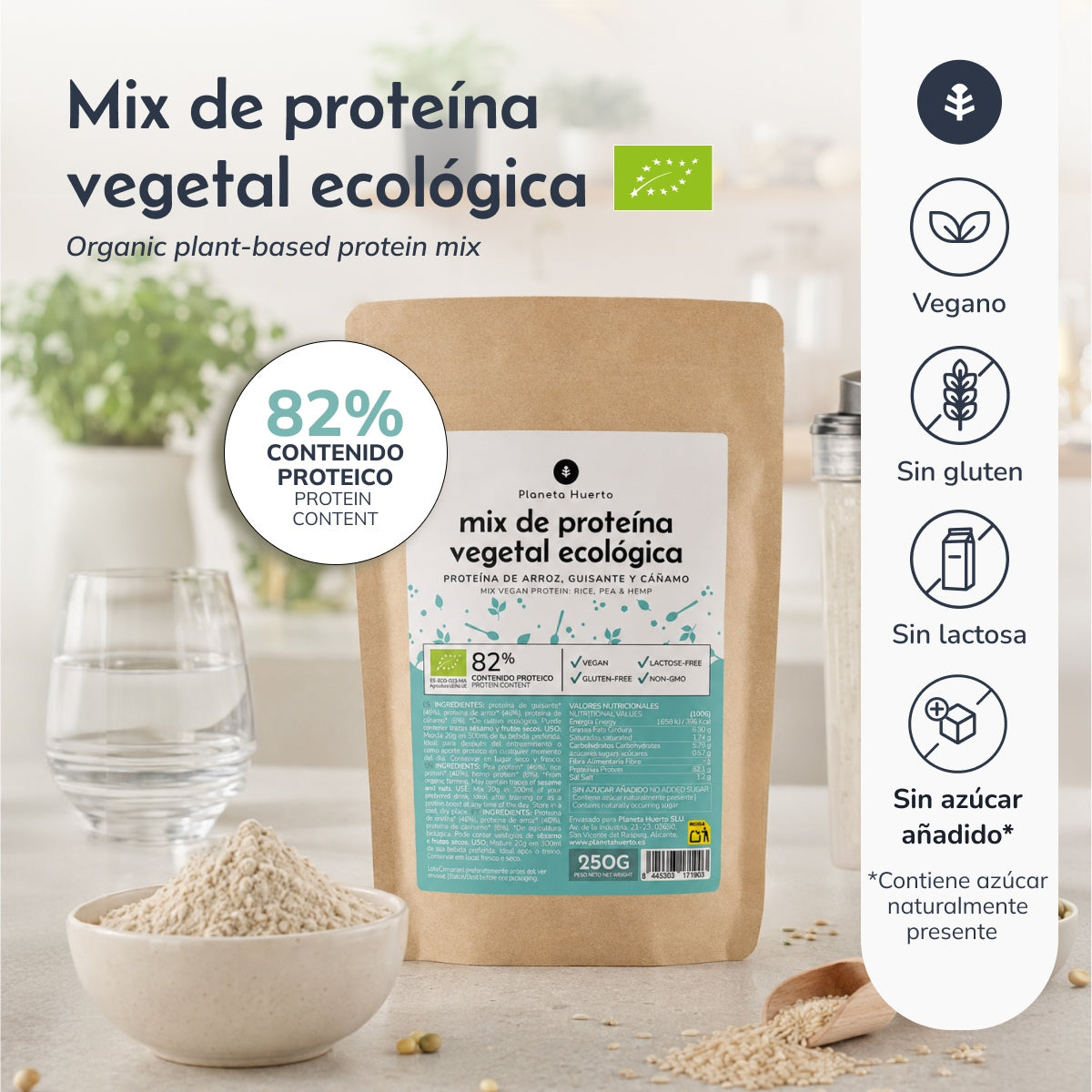 Mélange de protéines végétaliennes pour sportifs Planeta Huerto 250 g