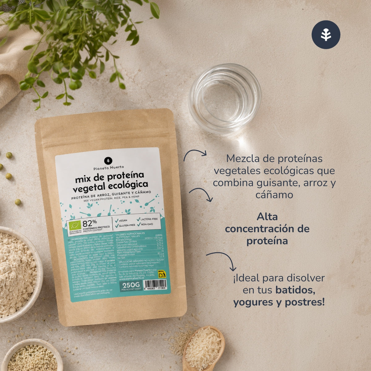 Mélange de protéines végétaliennes pour sportifs Planeta Huerto 250 g