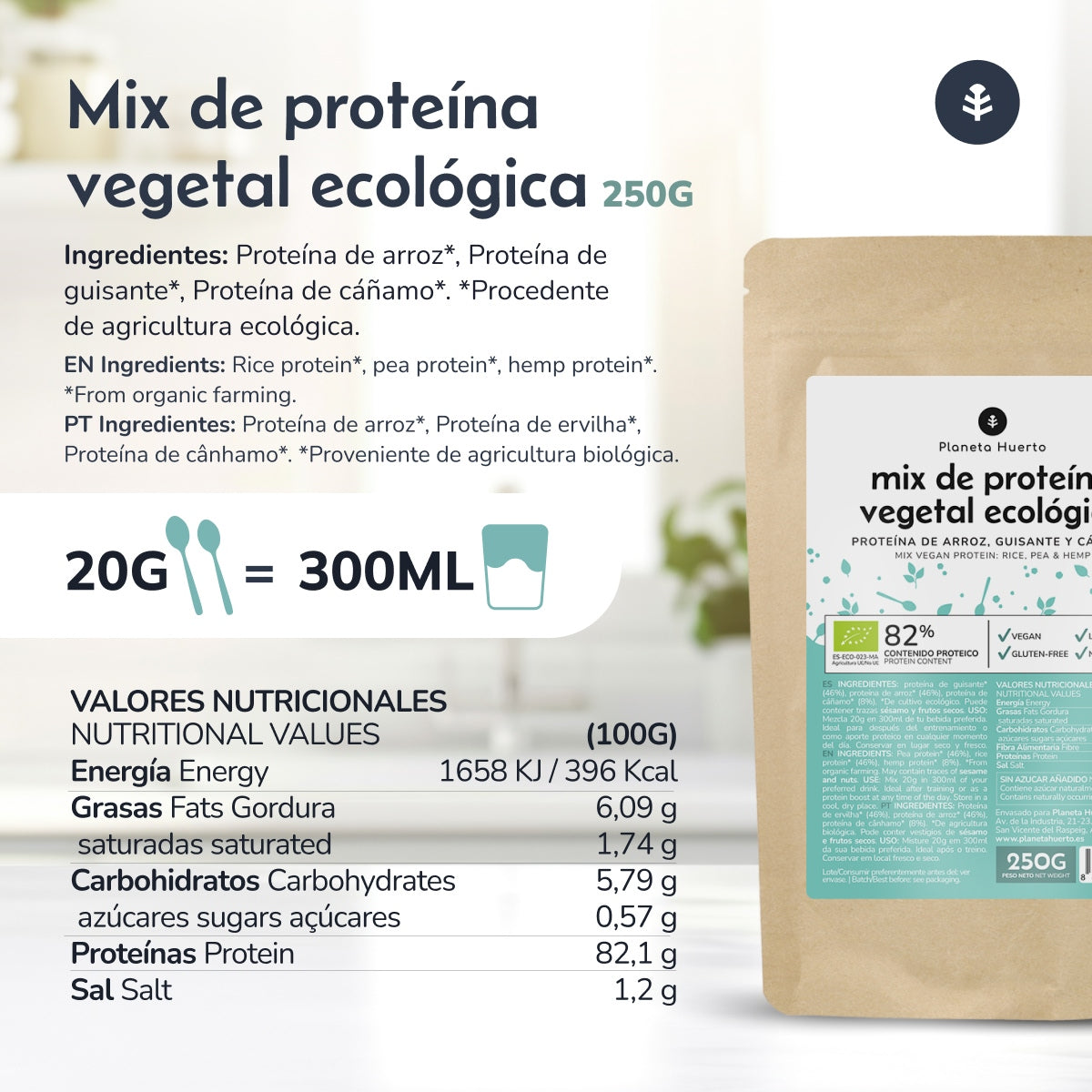 Mélange de protéines végétaliennes pour sportifs Planeta Huerto 250 g