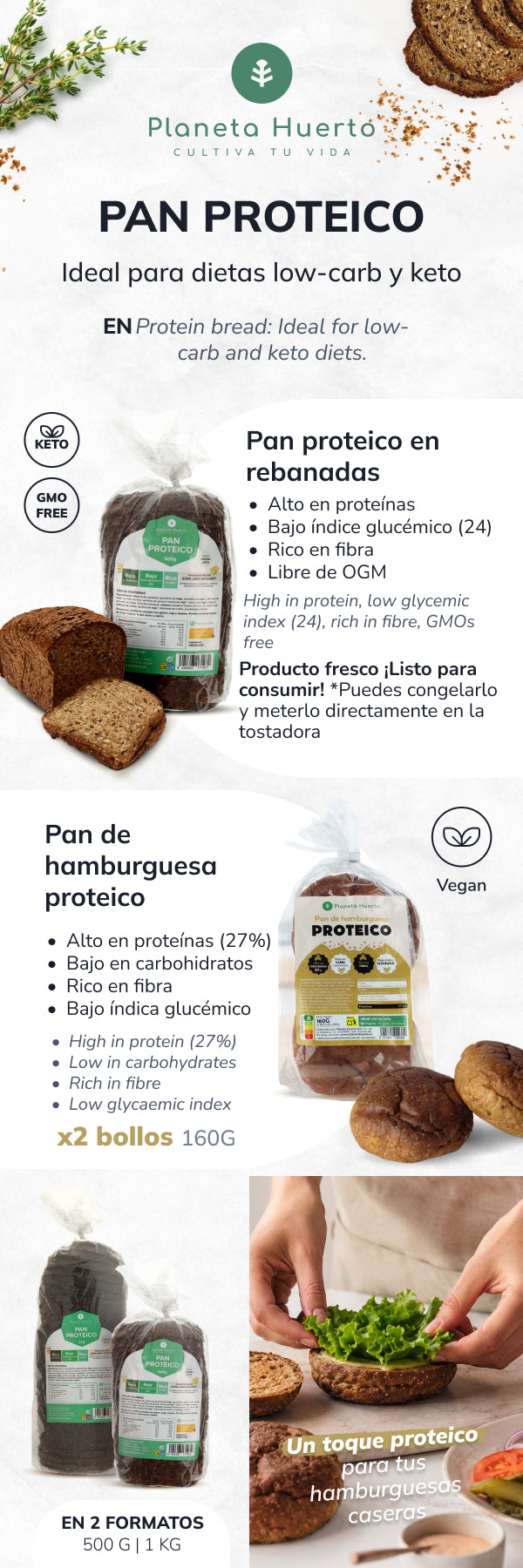 Pain hamburger protéiné Planeta Huerto, 2 x 80 grammes