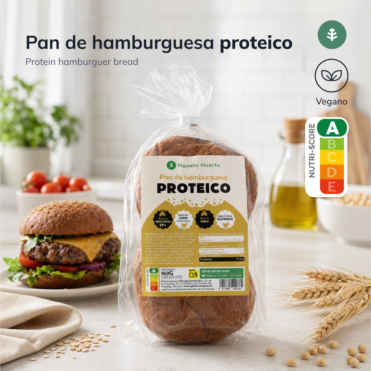 Pain hamburger protéiné Planeta Huerto, 2 x 80 grammes