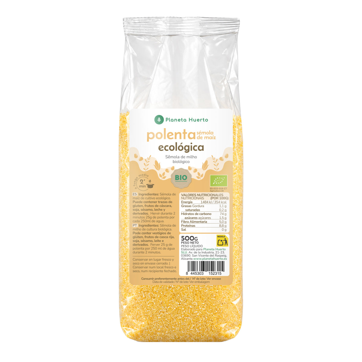 Polenta instantanée maïs semoule ECO Planeta Huerto 500 g