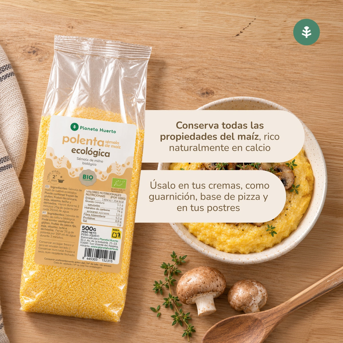 Polenta instantanée maïs semoule ECO Planeta Huerto 500 g