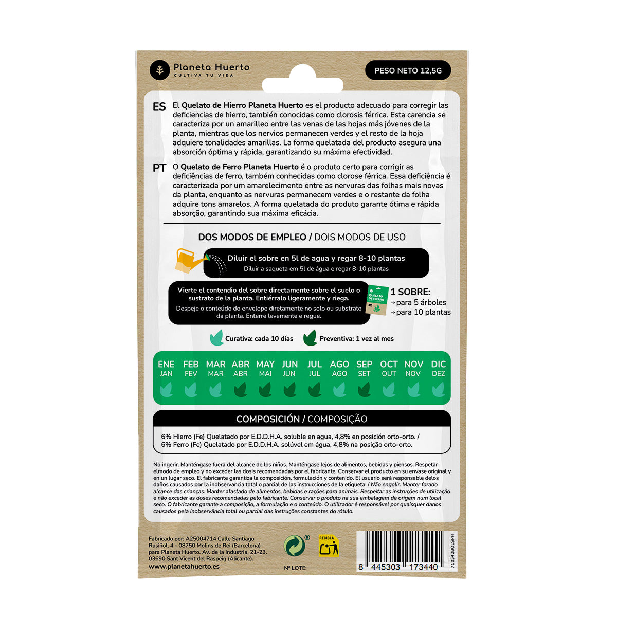 Pack de chélate de fer soluble Planeta Huerto 5 unités pour 25 L