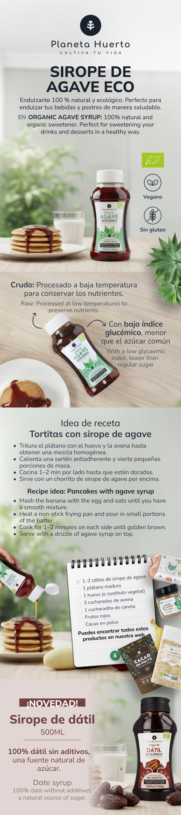Sirop d'agave ECO brut Planeta Huerto 500 ml
