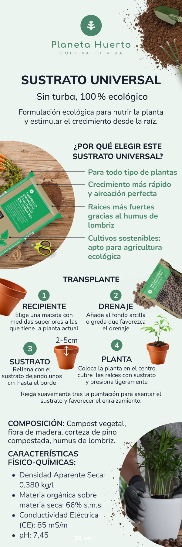 Sustrato Universal Sin Turba ECO Planeta Huerto 80 L - Fórmula mejorada