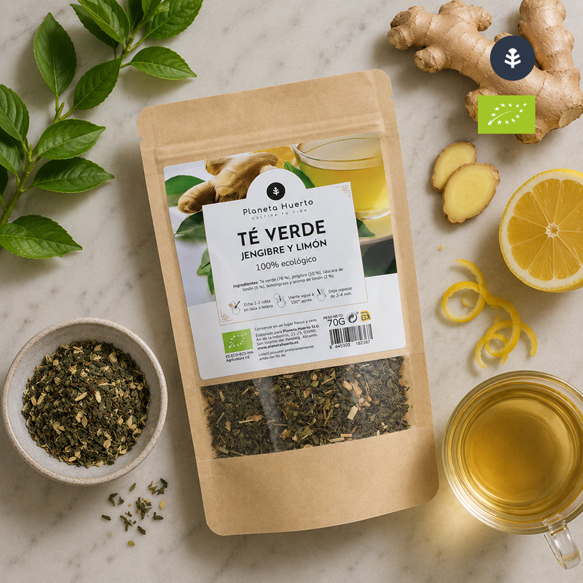 Thé vert gingembre et citron ECO Planeta Huerto 70g